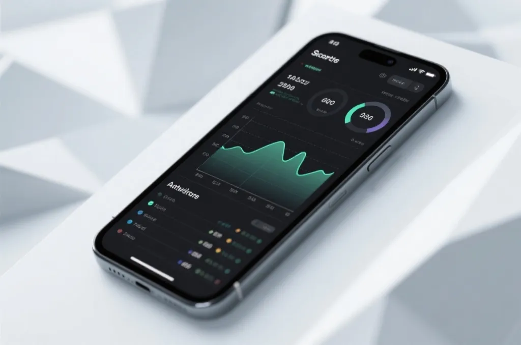A sleek modern smartphone displaying a clean minimalist sports analytics interface with graphs and data